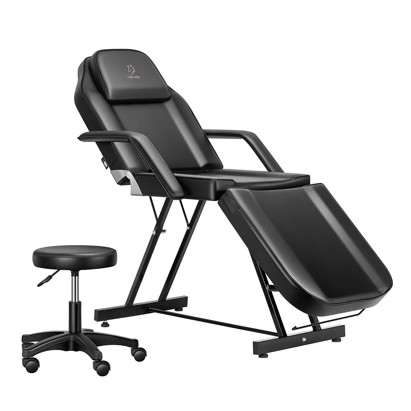 Adjustable Tattoo Chair, Multipurpose PMU Tattoo Lash Tooth Gem Chair, 73 Inch Salon Facial Bed with Stool for Tattoo Shop Beauty Studio, Black