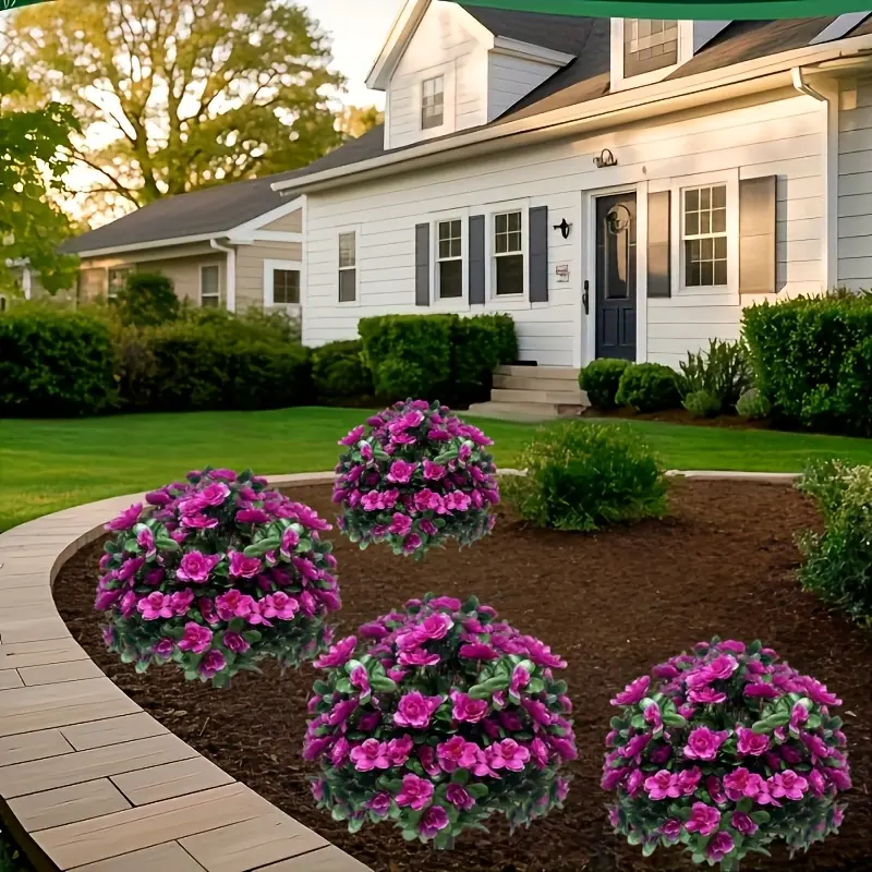 2 Large Purple Azaleas with Ground Stakes. Lifelike, Decorative, Suitable for Outdoor Use to Withstand Wind and Rain / for Indoor Placement to Add Romance, Perfectly Suited for Wedding Backdrops / Housewarming / Store Displays, Valentine's Day Decorations