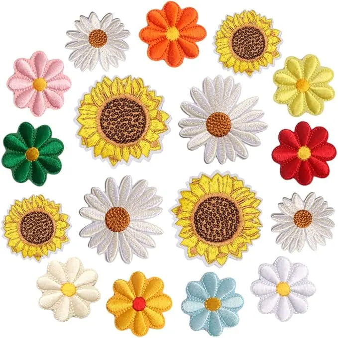 Patches - ️17pcs Daisy Flower Iron/Sew on Patch, Sunflower Embroidered Appliques Patches for DIY Clothes Backpacks Hats Jeans Jackets