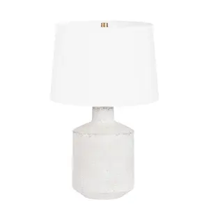 Dallas Table Lamp - Organic Modern Design with Weathered Artifact White Ceramic Base and White Linen Shade