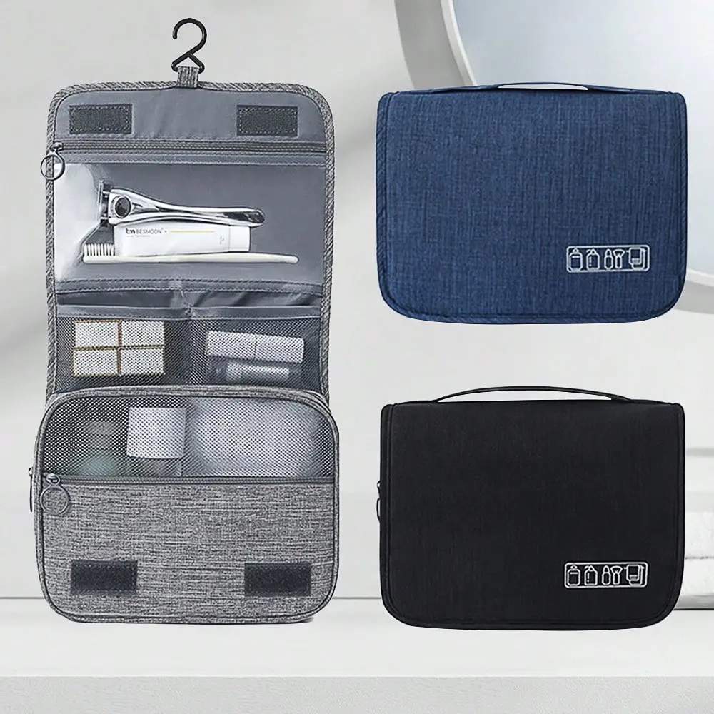 1PC Travel Hanging Toiletry Bag - Water-Resistant Polyester Bathroom Organizer with Multi-Zip Compartments, Collapsible Portable Shower Caddy for Toiletries, Cosmetics & Daily Essentials - Tidy & Space-Saving Bag to Keep Bathroom & Travel Items Neat