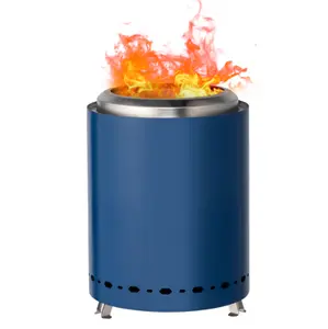 Smokeless Fire Pit 7.1x7.1x9.7in Blue Stainless Steel Outdoor Fire Pit with Efficient Ventilation for Safe Clean Burning & Portable Design Round Shape