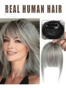 Clip in Bangs Hair French Bangs Hair Clip Fake Bang Fringe with Temples Hairpieces for Women Daily Wear Front HairPieces Wiglets wig Add Volume for darkest brown to brown jet/natural balck Grey and light blonde for Halloween Christmas Wedding Party
