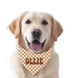 Custom Checkered Print Dog Bandana Personalize with pets name neutral checkered pet bandana tie on Dog Scarf