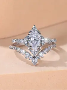 Women's Elegant Rhinestone Decorated Ring, Exquisite Trendy Ring, Fashion Engagement Rings, Fashionable Jewelry for Women As Engagement & Wedding Anniversary Gift