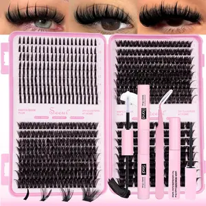 DIY Eyelash Clusters Kit, Dense Mixed Lengths, Dense Spikes/30D/40D/60D/80D/100D/120D/Mega Thick 200D Lashes, Airy / Manga Dense Lash,  D Curl Individual Lashes, 9-16mm Mixed Style Dramatic Lash Clusters, Includes Bond&Seal &Remove&Eyelash Tweezers