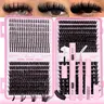 DIY Eyelash Clusters Kit, Fluffy, Volume Eyelashes, Dense Mixed Lengths, Dense Spikes 60D/80D/Mega-Thick 200D Lashes, Manga Dense Lash, D Curl Individual Lashes, 9-16mm Lash Clusters, With Bond&Seal, Remover and Eyelash Tweezers