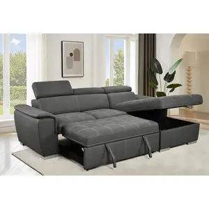 [SOIYELIFE] Gray 97-Inch Modern Marvel! Convertible Sectional Sofa with Storage Chaise, Adjustable Headrests. The L-Shaped Separate Corner Design Boasts a Handy Pull-Out Bed. A Perfect Blend of Style and Function for Your Living Room!