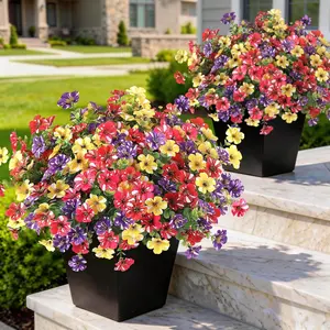 12 Bundles Artificial Morning & Eucalyptus for, Realistic Fake Silk Flower UV Resistant Faux Plant for Front Door Farmhouse (Mixed Color)