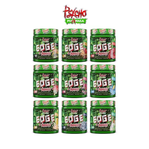 PSYCHO PHARMA EDGE OF INSANITY #1 Strongest Pre Workout Monstrous Pumps Razor Focus Elevated Mood Explosive Strength No Crash Or Tolerance 50/25 Servings