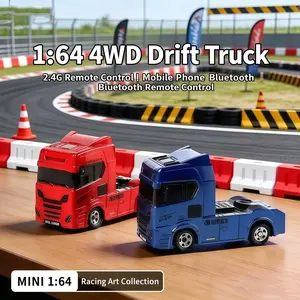 1:64 Scale Smart Toy Lorries, 4WD RC Drift Mini Desktop Tractor with Full Proportional Bluetooth Control, LED Atmosphere Lights for RC Hobby Enthusiasts
