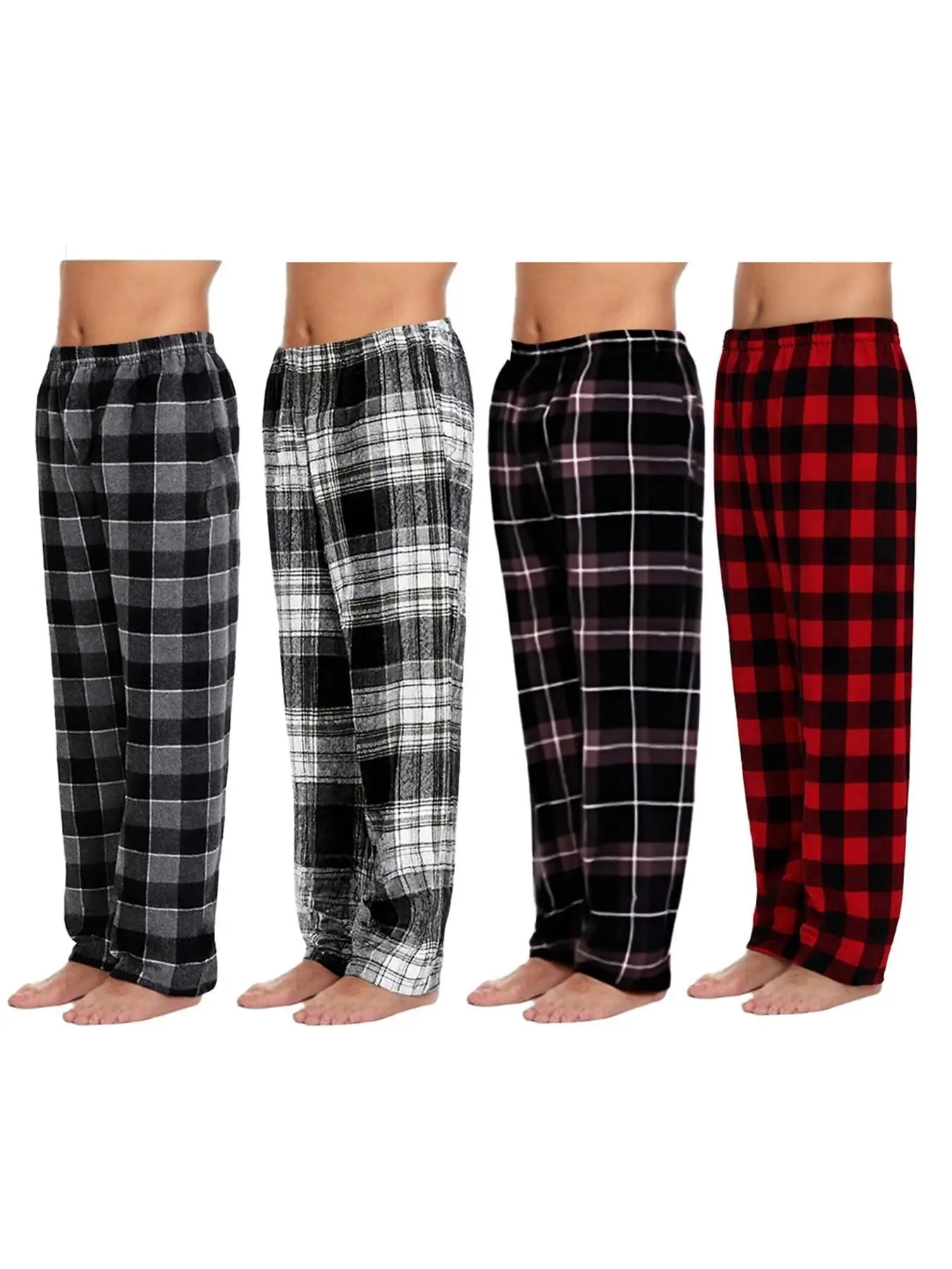 Men's Plaid Casual Lounge Pants, Elastic Waist, Regular Fit Home Wear, Drawstring Design, Pockets, All Seasons, Fitted Style, Plaid Print Pajama Loungewear