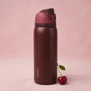 New Owala FreeSip Black Cherry 24oz-32oz Insulated Stainless Steel Water Bottle with Built-In Straw, Locking Lid & Carry Loop for Gym Travel School Daily Use