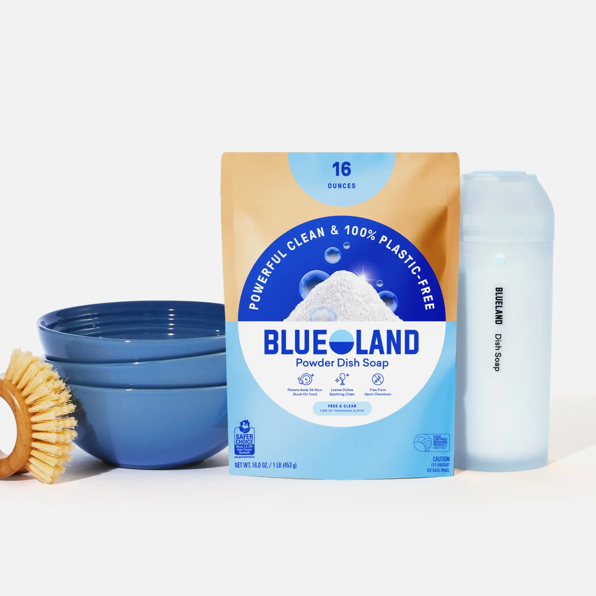 Blueland Dish Soap Powder, Mineral & Plant-Based Powerful Foaming Powder Soap + Reusable Shaker, Eco-Friendly Blueland Dish Soap Powder, Mineral & Plant-Based Powerful Foaming Powder Soap + Reusable Shaker, Eco-Friendly