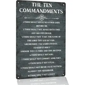 Ten Commandments Thou shalt have no other gods before me Metal Hanging Sign Inspirational Sign Gifts Rustic Farm Decor Home Office Living Room Wall Decor 12 x 8 in