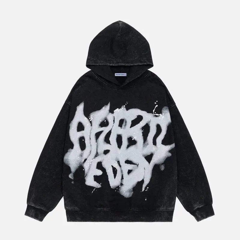 Aelfric Eden Graphic Hoodies Abstract Print Washed Hoodie Long Sleeve Acid Washed Hooded Sweatshirts Trendy Y2k Tops