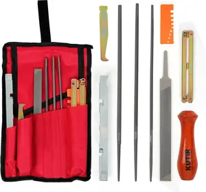 Chainsaw Sharpener File Kit  10 count Chainsaw Sharpening Tool Set with 5/32", 3/16", 7/32" Round Files, 6" Flat File, Handle, Filing Guide, Quick Check Gauge, Bar Groove Cleaner & Travel Pouch