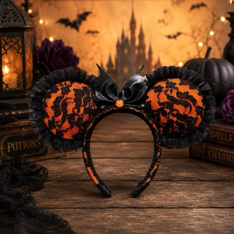 Halloween Villain Inspired Mouse Ears – Black Lace & Orange