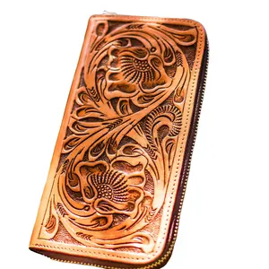 [CLEARANCE SALE] Virginia's Leather Accordion Wallet Handmade - Floral Pattern Trifold Design with Multiple Card Slots & Bill Pockets