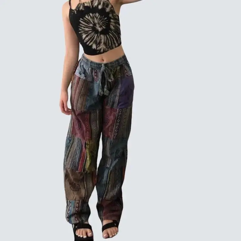 Boho Patchwork Hippie Pants Handmade Colorful Harem Trousers Festival Bohemian Clothing Unisex Comfy Elastic Waist Pants Vintage Gypsy Joggers Yoga Lounge Boho Pants Rave Psychedelic Outfit