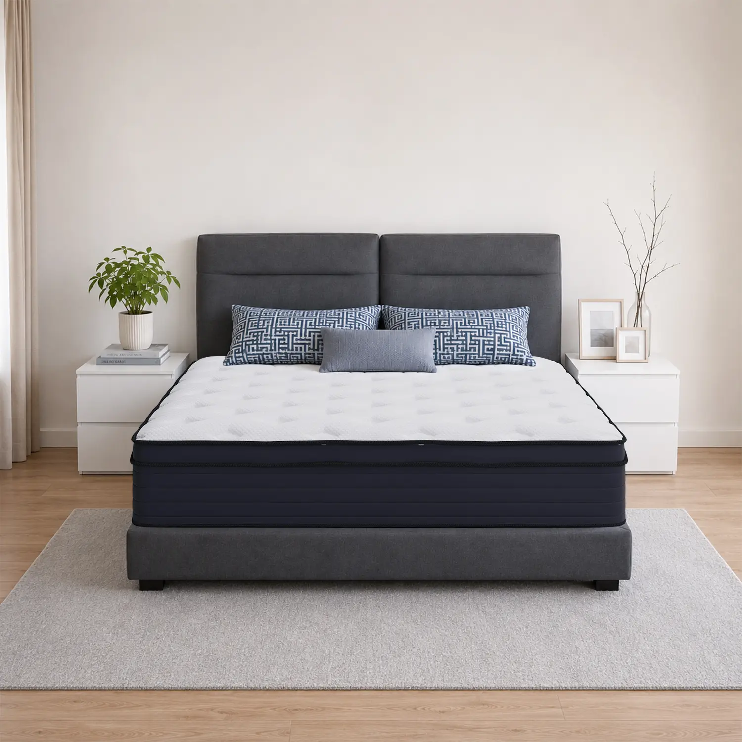 Bamboo color memory foam mattress, available in 10", 12", and 14"; single/full/queen/king sizes. Memory foam blend with a medium-firm feel for quiet pressure relief. Suitable for prolonged sitting at work and for individuals experiencing lower back fatigu
