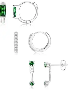 3 Pairs Silver Earrings for Women Trendy Small Earring Stacks Tragus Helix Cartilage Piercing Jewelry-D
