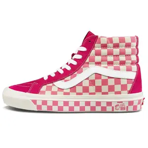 Vans Style 38 Checkerboard Canvas High-Top Skate Shoes for Men and Women - Durable, Lightweight, Pink and White