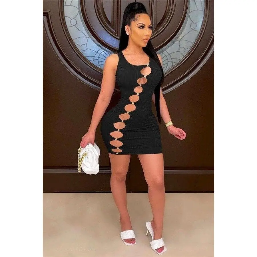 ERLINE bodycon sleeveless mini dress Sexy Breathable Casual Fabric Polyester Spandex Stretchy Womenswear Lightweight Casual Wear Bohemian Summer Dresses Short