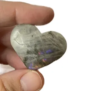 Tiny Labradorite Heart Shape Crystal Purple Pink Flash 22 grams