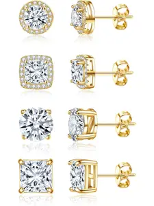 Cubic Zirconia Stud Earrings for Women Men 14K Gold-Plated Halo Stud Earrings Hypoallergenic Earrings CZ Halo Stud Earrings for Sensitive Ears Stud Earrings Jewelry