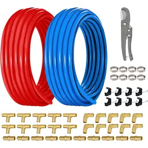 1/2'' Pex-B Pipe, 1/2'' Blue and Red Tubing (100 Feet x 2 Rolls) Kit, 1/2 Inch Pex Pipe for Portable Water, 1/2 Inch Plumbing Water Line with Installation Tools