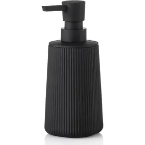Small Soap Dispenser for Bathroom and Kitchen, Modern Farmhouse Striped Style Plastic Hand Soap Dish Soap Dispenser with Pump Matte Black