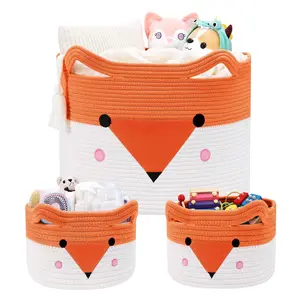 X-SBB05 Large Baby Basket Toy Storage 3 Pack, (20"x13.8") Woven Baby Laundry Basket Blanket Basket, Stuffed Animal Storage, Baby Gift Basket Empty, Toy Basket for Kids, Dog, Cat. Cotton Organiser