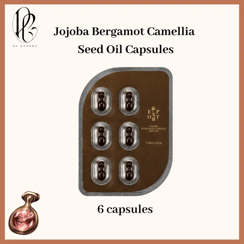 DC EXPORT Jojoba Bergamot Camellia Seed Oil Capsules – Single-Dose Anti-Aging Facial Oil Serum, Repairs Skin Barrier, Smooths Wrinkles, Deeply Hydrates, Calms Redness, No Preservatives, Alcohol-Free for Dry & Sensitive Skin (6 Count Trial Pack)