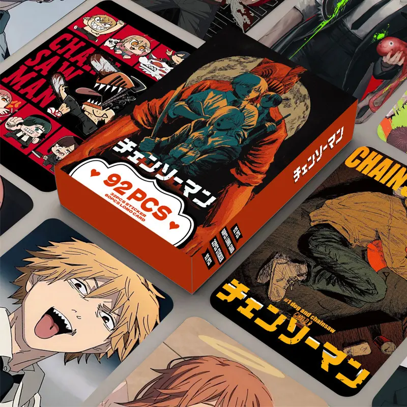 New 92-piece high-definition color printed photo cards, Chainsaw Man double-sided LOMO cards, anime merchandise, collectible card stickers.