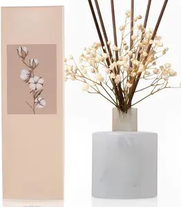 Reed Diffuser Set, 6.7 oz Clean Linen Scented Diffuser with Sticks Home Fragrance Reed Diffuser for Bathroom Shelf Decor Aroma Flower Glass Ceramic