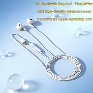 1pc No Bluetooth-compatible Plug and Play Lightning Wired Headset, Minimalist Style, HiFi High Fidelity Sound, Compatible with Apple Phones for Music Gaming
