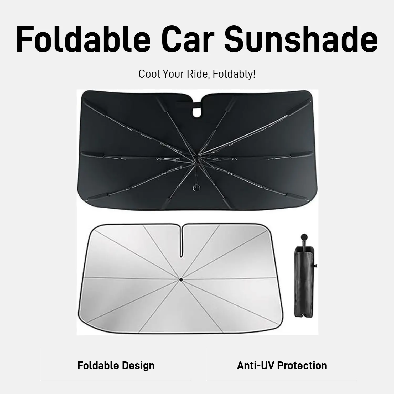 Collapsible Window Sunshade for Car Exterior, Windshield Cooling Umbrella with Foldable Design, Easy-Fold Heat-Blocking Accessory, Universal Fit for Sedan/SUV, Anti-UV Front Window Shield