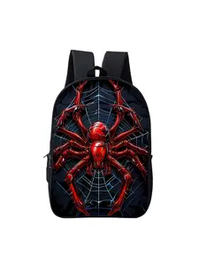 Red spider pattern printed double backpack with headphone jack Casual printed backpack