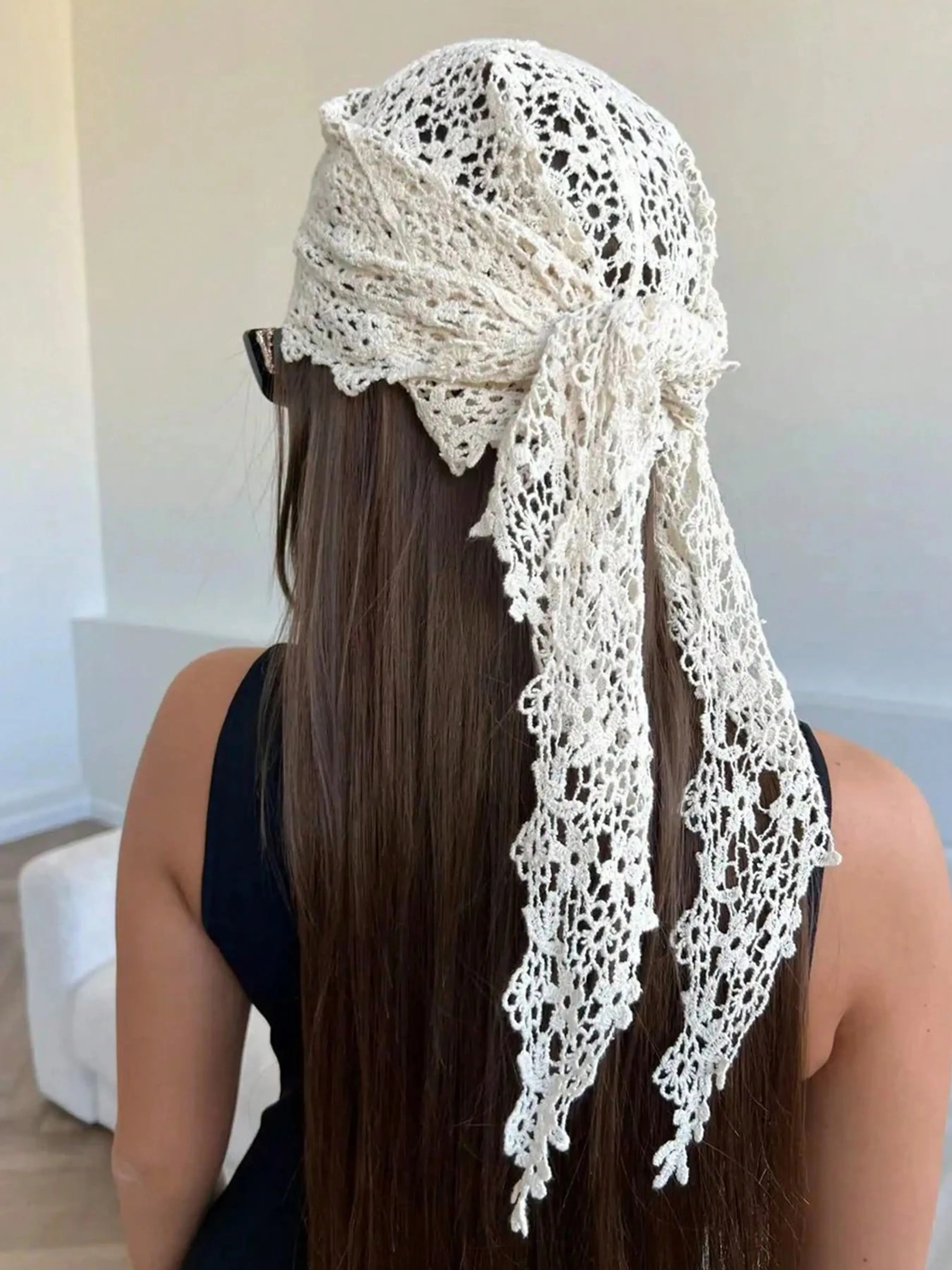 Vintage Crochet Lace Headscarf Scarf Wrap, Breathable Lightweight, Perfect for Summer Beach, Streetwear, Vacation, Women's Multifunctional Hair Accessory, Boho Style Scarf