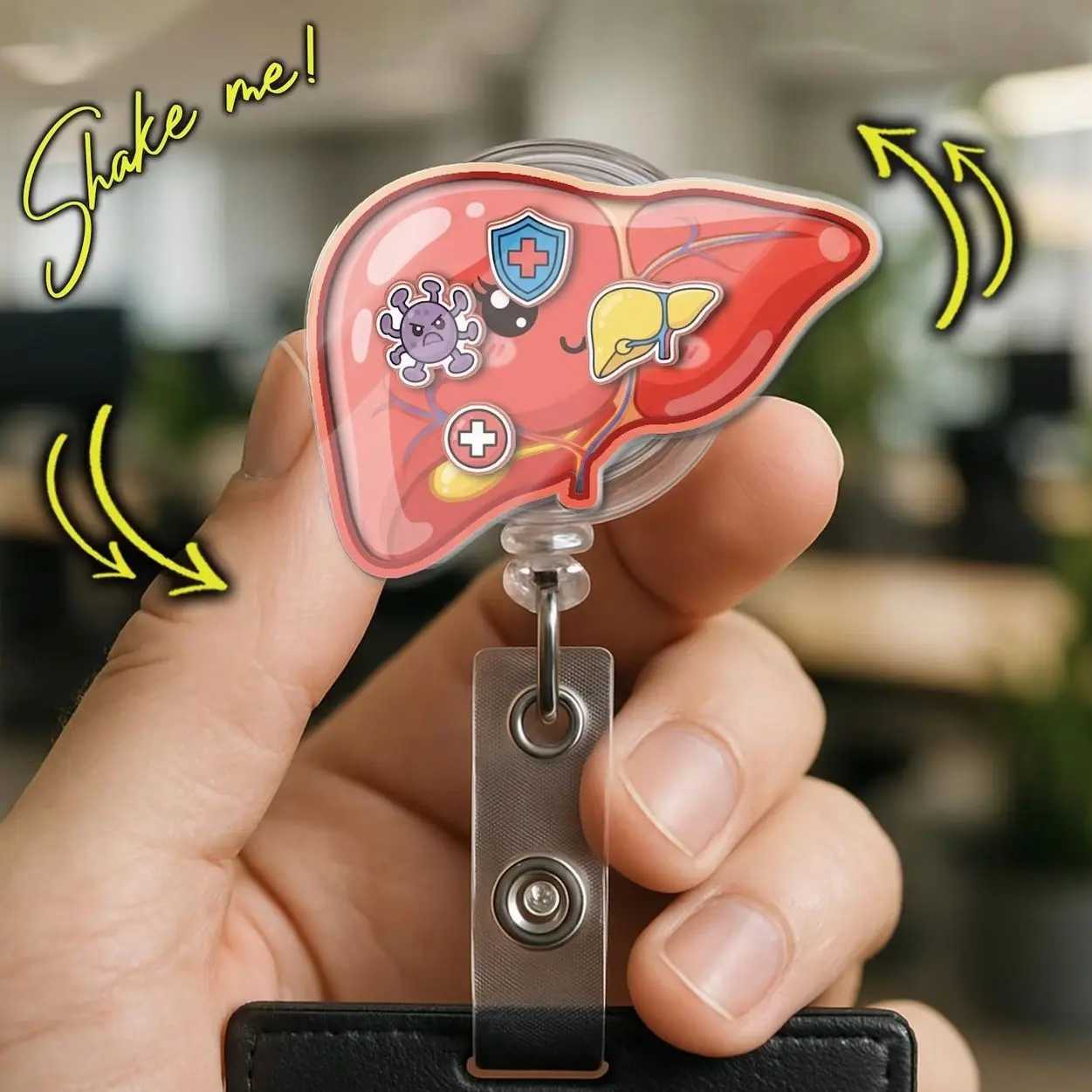 Liver Shaker Badge Reel, Transplant Nurse Retractable Medical ID Holder, Healthcare Worker Gift 9SD