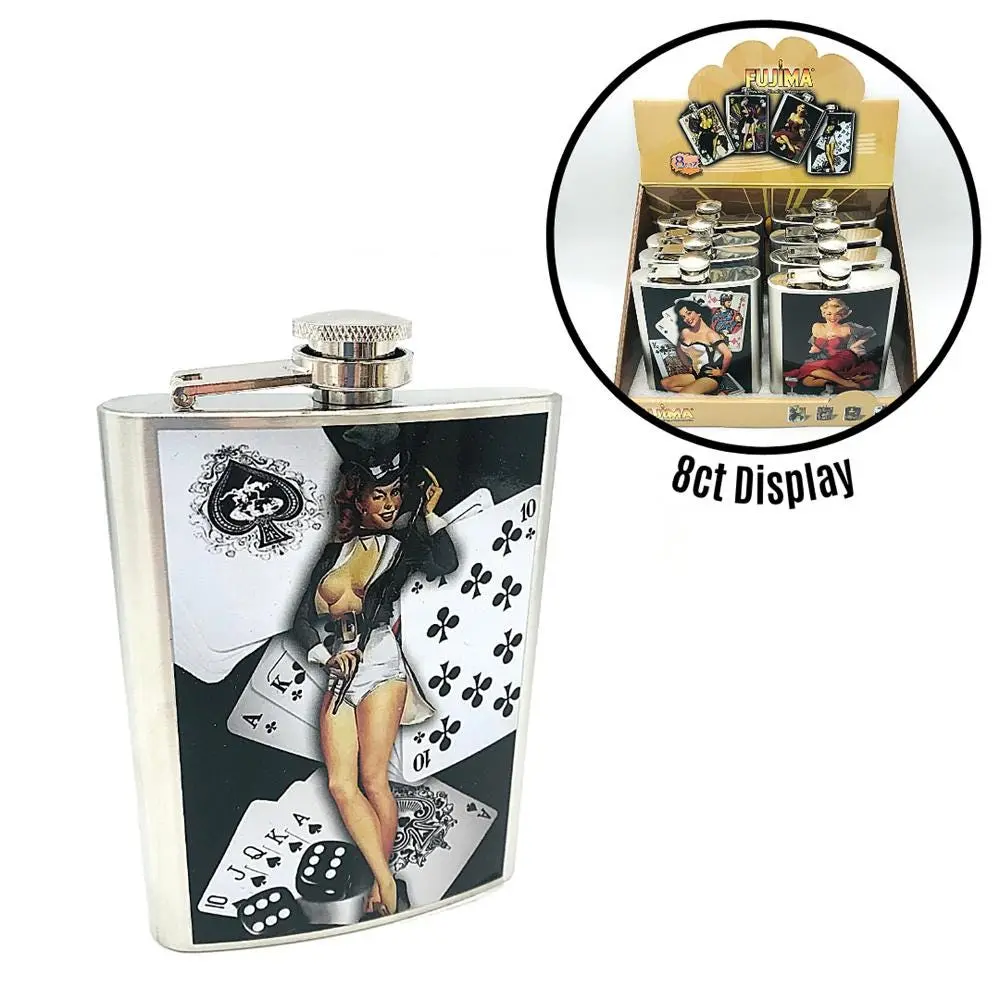 Fujima Pin-Up Hip Flask - 6 oz, 8-Count Display