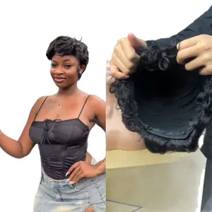 100% Human Hair Pixie Cut Wigs Short Kinky Curly Human Hair Wigs for Black Women Natural Looking Full Machine Made Wigs
