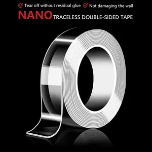 Nano Double Sided Tape Transparent, Heavy Duty Reusable Waterproof Adhesive, Clear Mounting Tape for Kitchen, Bathroom & Home Organization, Invisible Sticky Gel Tape for Hooks, Shelves, Posters, Decor – 1 Roll, No Drill, Renter Friendly