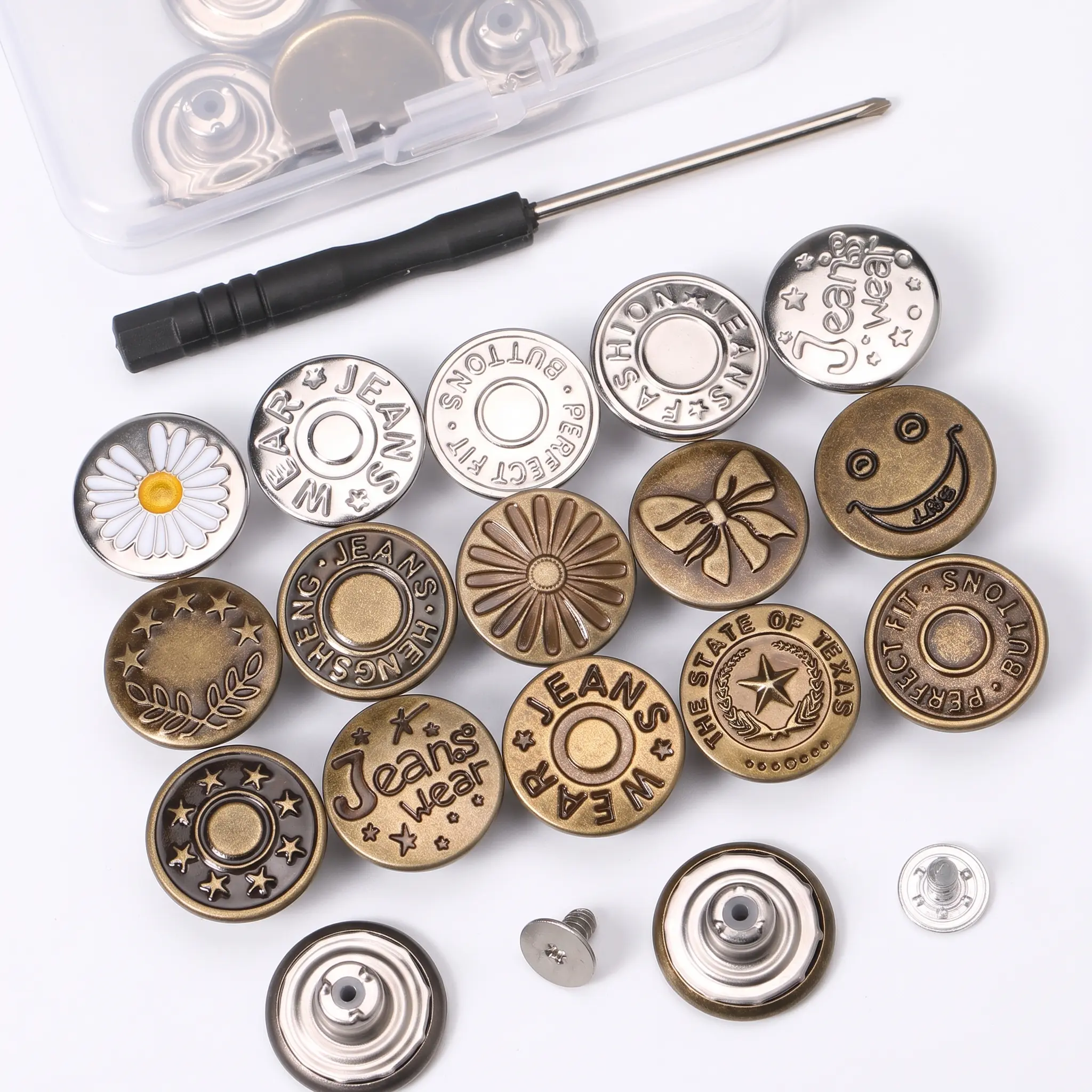 ALGOFAIR Bronze 10PCS High-Quality Metal No-Sew Jeans Replacement Buttons - 17 mm Adjustable Reusable Snap Tack Pins with Metal Firm Hold, Waist Tightening Kit for Adults' Loose Pants, Jackets, Overall Dresses (All Seasons)