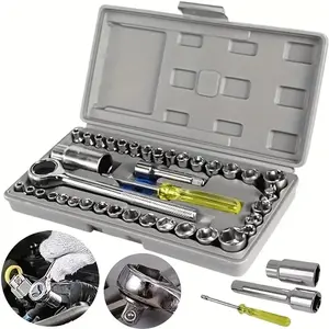 46 Piece 1/4 Inch Drive Socket Wrench Set, Metric Nut Driver Set with Extended Rods, Car Repair and Home Use, Includes Storage Box