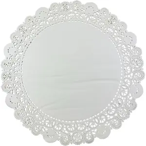 25 Pack 16 Inch Round White Greaseproof Lace Paper Doilies