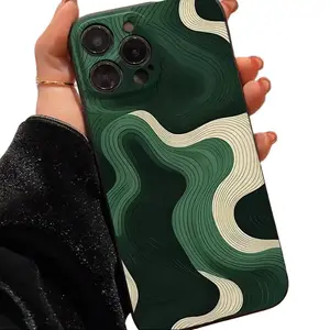 Green Line Pattern Phone Case Durable Anti-drop Shockproof Protective Cover Compatible with iPhone 6-17 Pro Max Casing