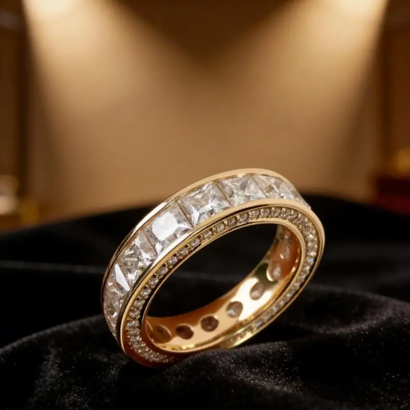 Princess Cut Full Eternity Band Ring Everyone Obsessed With, Channel Set Stackable Promise Ring, Statement Wedding Band for Women, Anniversary & Valentine’s Day Gift, Daily Casual Jewelry
