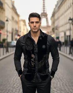 Portofino Notte Black Sheer Velvet Wave Luxury Shirt